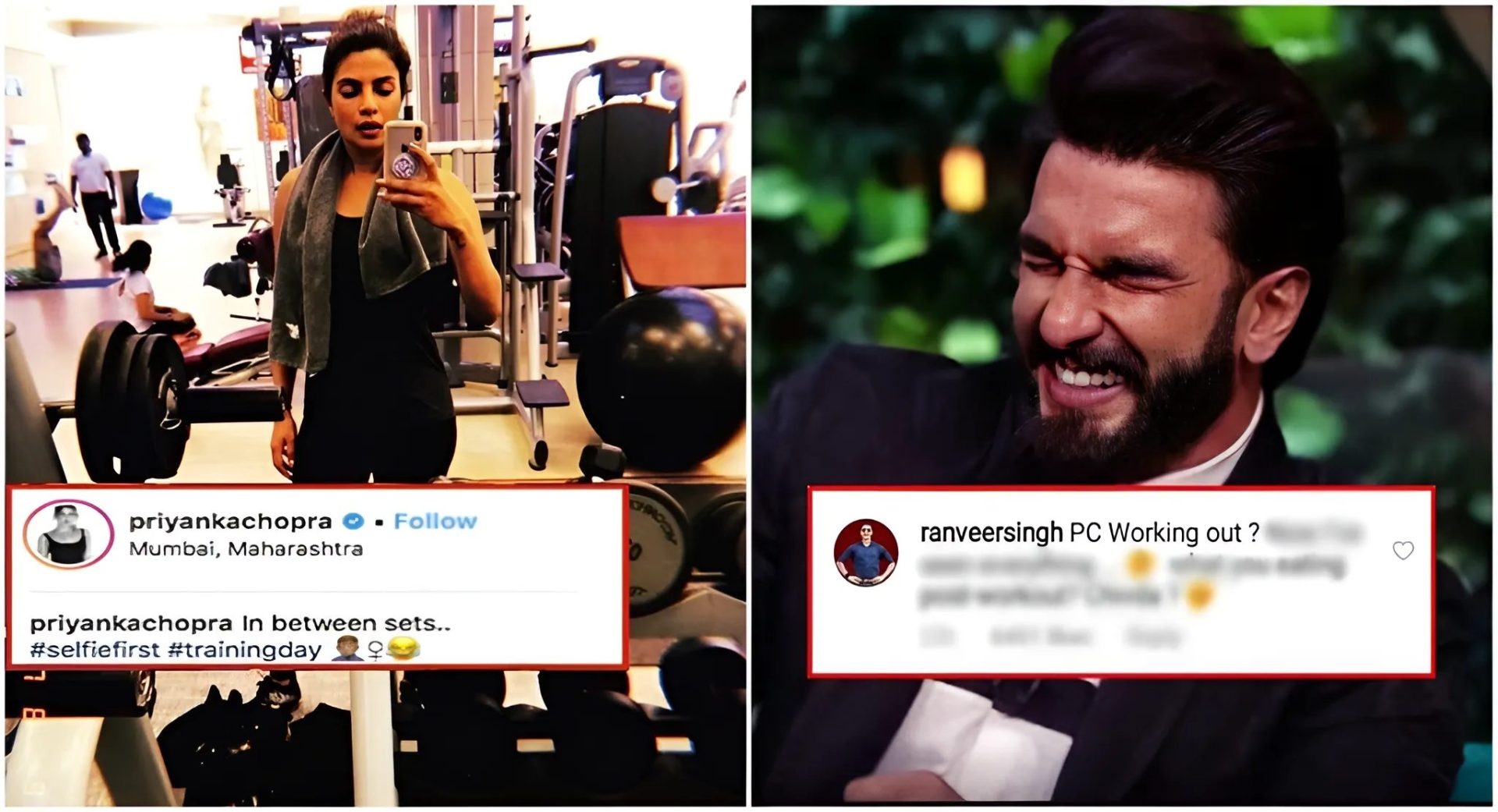 Ranveer Singh Playfully Teases Priyanka Chopra Over Her Gym Selfie; Check Out Her Response